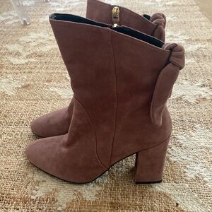 Anthropologie Bruno Premi Bow Suede Ankle Boot Burgundy Size 6